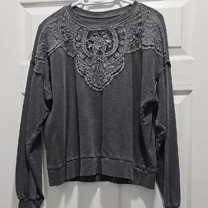 Lucky Brand Charcoal Lace Sweatshirt